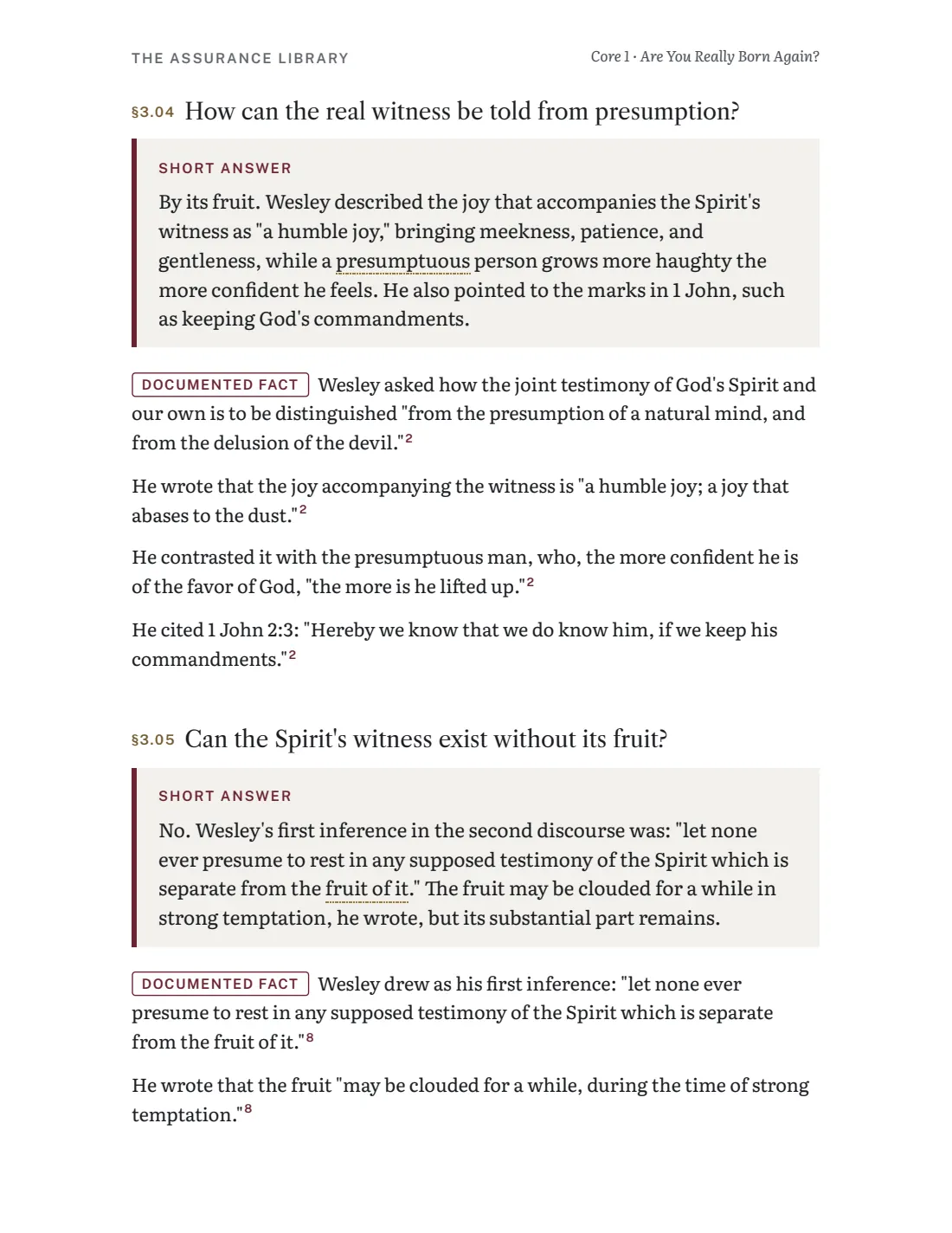 Page from Core 1 on the witness of the Spirit and presumption