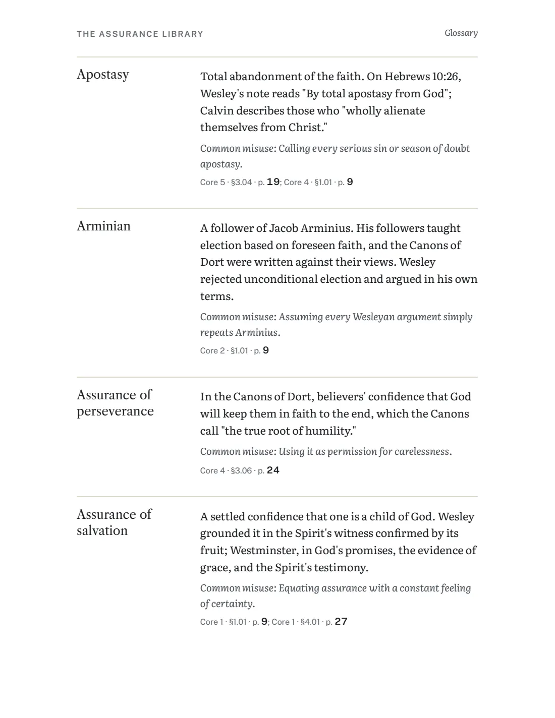 Page from the glossary with defined terms